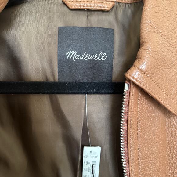 Madewell Brown Lamb Leather Cropped Zip Jacket Women’s Small Collared Moto NWT - Picture 5 of 6
